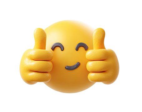 Smiling emoji with thumbs up, 3D render