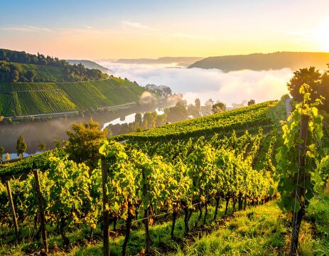 Scenic vineyard landscape at sunrise - Powered by Adobe