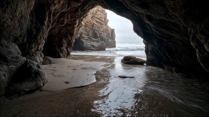 Obraz premium Coastal cave opening ocean view