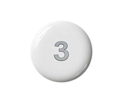 White circle button with gray number three