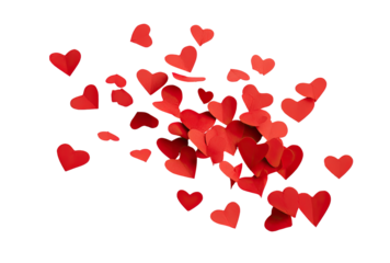 Red hearts scattered against a black background