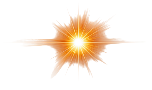 A radiating, sunburst design with a splatter effect.  Orange-yellow light bursts outward from a central point, with brushstrokes around the edges