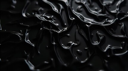 Dynamic Abstract Black Liquid Background with Glossy, Reflective Ripples and Wavy Organic Shapes, a Dark, Modern Fluid Texture