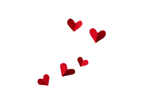 Red hearts, geometric style, against black