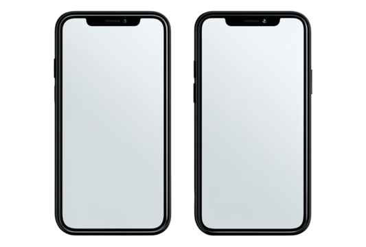 Two black smartphones, side-by-side, displaying blank screens