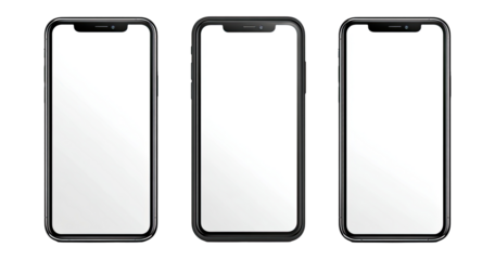 Three black smartphones with blank screens
