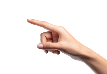 A light-skinned hand extends, index finger pointed outward