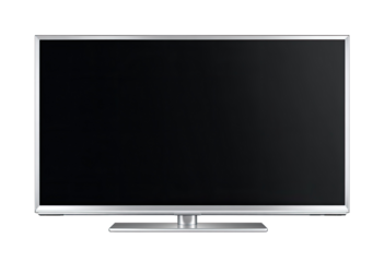 Flat-screen television with a dark, blank display and a silver bezel