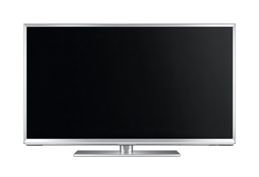 Flat-screen television with a dark, blank display and a silver bezel