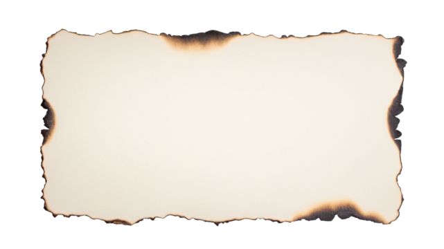 Cream paper shows burned edges for texture overlays, a transparent cutout PNG for digital art, social media, and grunge design.