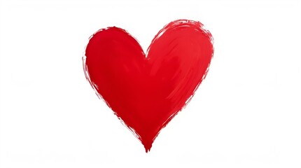 Beautiful vibrant red painted heart with visible artistic brush strokes on a clean white background, symbolizing love, passion, and romance, ideal for design projects.