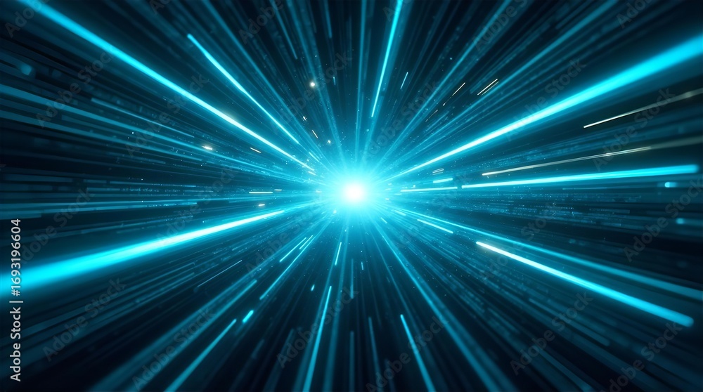 Poster dynamic blue light speed abstract background with glowing streaks representing digital data flow and