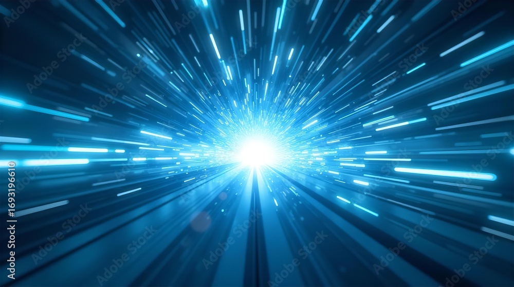 Poster dynamic blue light speed tunnel abstract background. futuristic digital technology and data flow con