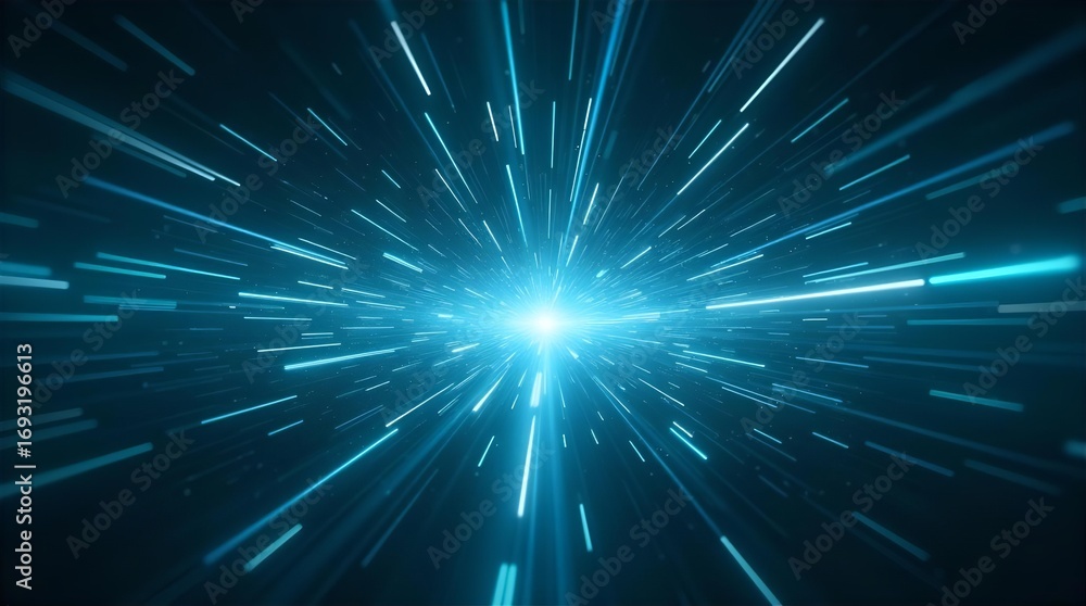 Poster vibrant blue light streaks radiate from a bright center, creating a futuristic warp speed effect in 