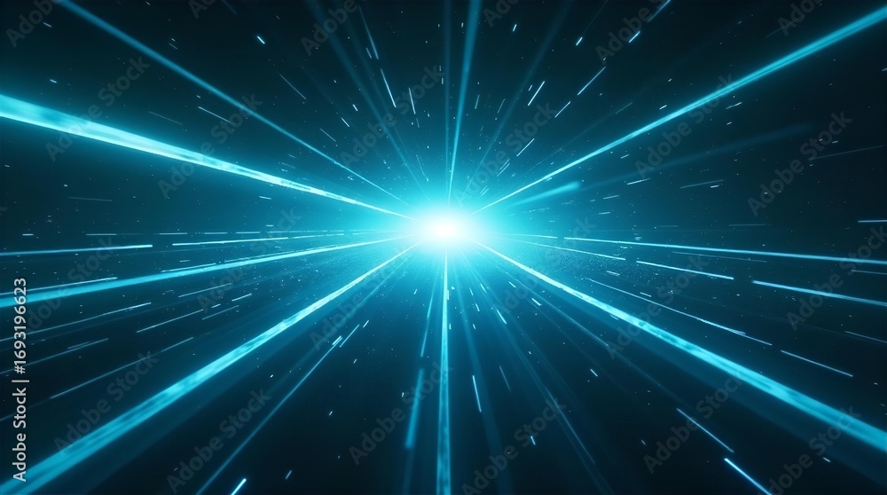 Poster dynamic abstract blue light speed tunnel. futuristic digital data flow with glowing lines and energe
