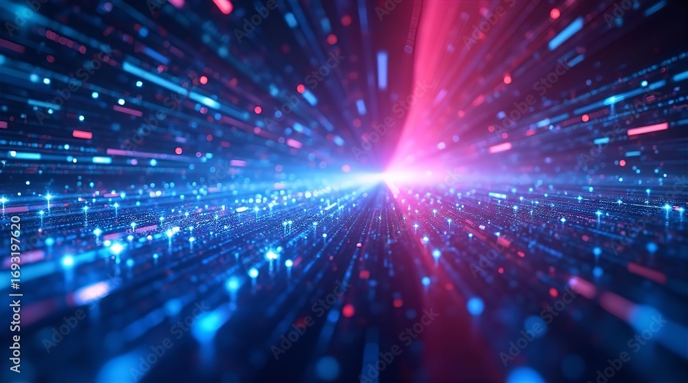 Poster dynamic abstract digital data stream background with glowing blue and pink light trails. futuristic 