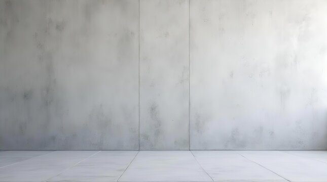 Textured gray concrete wall and floor in an empty modern industrial room, an ideal minimalist backdrop with natural light for product display, studio shoots, or architectural concepts.