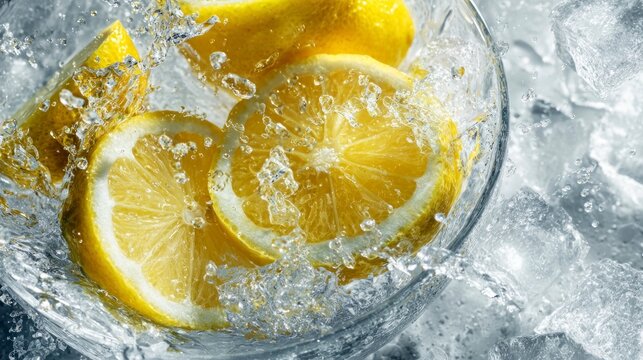 Fresh lemon slices in water splash - Powered by Adobe