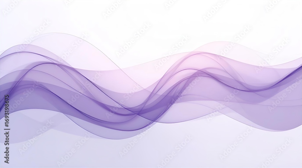 Poster beautiful abstract purple and lavender flowing waves on a crisp white background. modern translucent