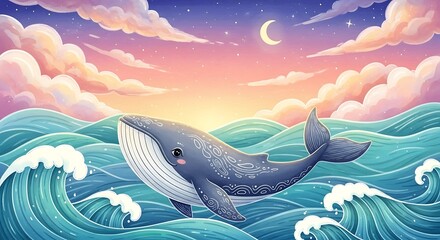 Whale in Ocean Sunset.