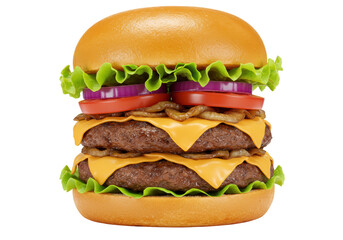 Isolated Double Cheeseburger with Lettuce, Tomato, Onion, Cheese, Patties - Fast Food Choice