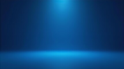 Empty blue studio room background with bright top and floor spotlights, ideal for modern product displays, virtual stages, tech presentations, and elegant backdrops.