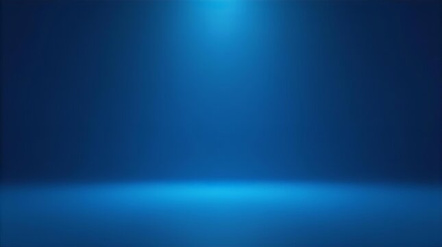 Empty blue studio room background with bright top and floor spotlights, ideal for modern product displays, virtual stages, tech presentations, and elegant backdrops.