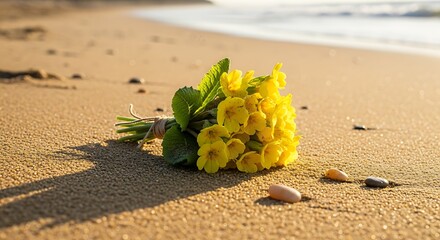 Yellow Flowers on Sandy Beach - A Touch of Nature.