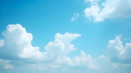 Bright blue sky with fluffy white cumulus clouds on a clear sunny day, a serene and peaceful natural outdoor background perfect for tranquil summer weather and airy environments.