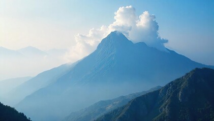 Fototapeta premium Mystical Mountaintop Ethereal Steam Creates Otherworldly Cloudscape - Perfect for Fantasy, Nature, and Environmental Designs