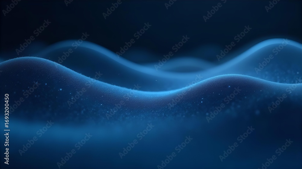 Poster deep blue abstract undulating waves a smooth fluid surface with soft ethereal glow ideal for serene 
