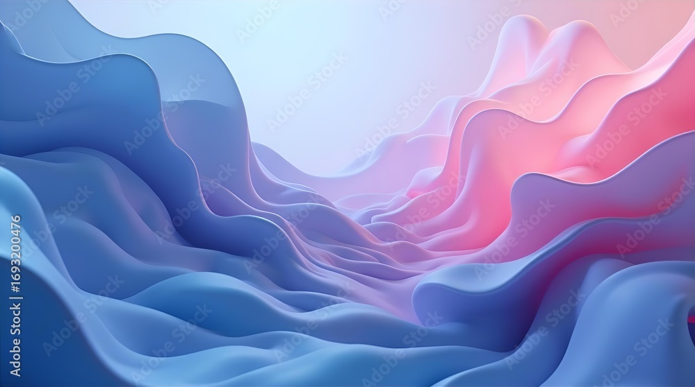 Aufkleber dynamic abstract waves in soft blue and pink hues, a modern digital art wallpaper featuring smooth f