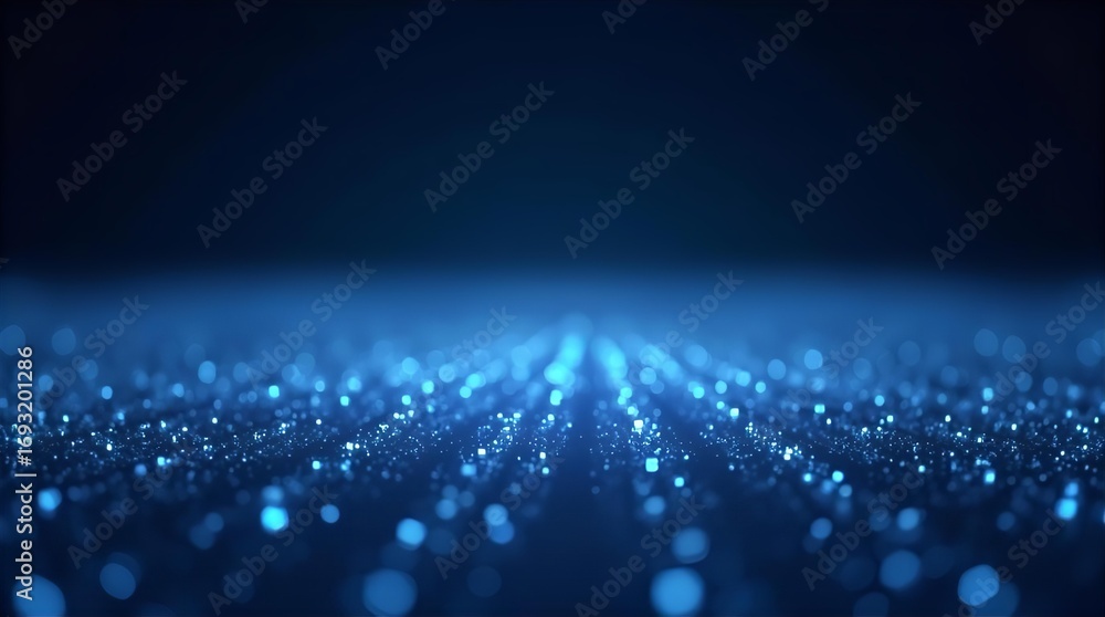 Aufkleber vibrant deep blue bokeh lights background. futuristic digital technology with glowing particles, abs
