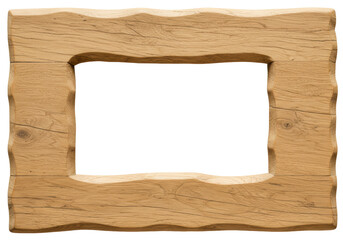 Isolated handcrafted wooden frame, light brown wood texture, rustic design, empty space