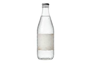 Isolated clear water bottle with water droplets condensation refreshing drink still life