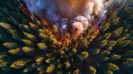 Forest fire aerial view