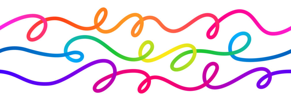 Swirl Color Gradient Lines. Vector Abstract Seamless Rainbow Ribbons. 3D Curve Swirl Strokes. Flowing Lines Graphic Design.