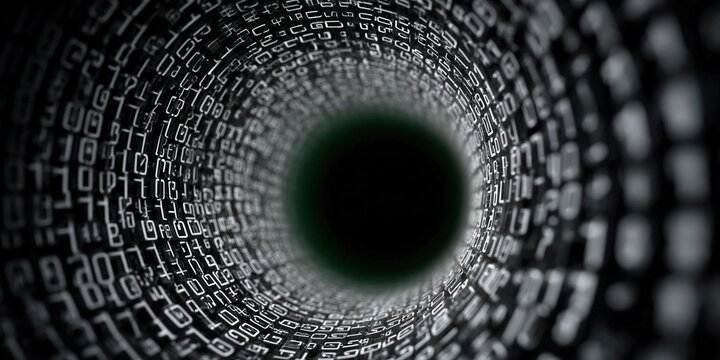 A digital tunnel of binary code, representing data flow and technology.