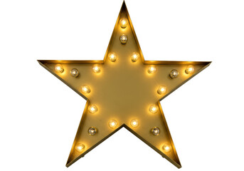 Isolated retro marquee lightbulb star, vintage Hollywood style prop or carnival sign