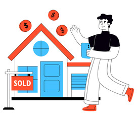 A colored design illustration of sold home