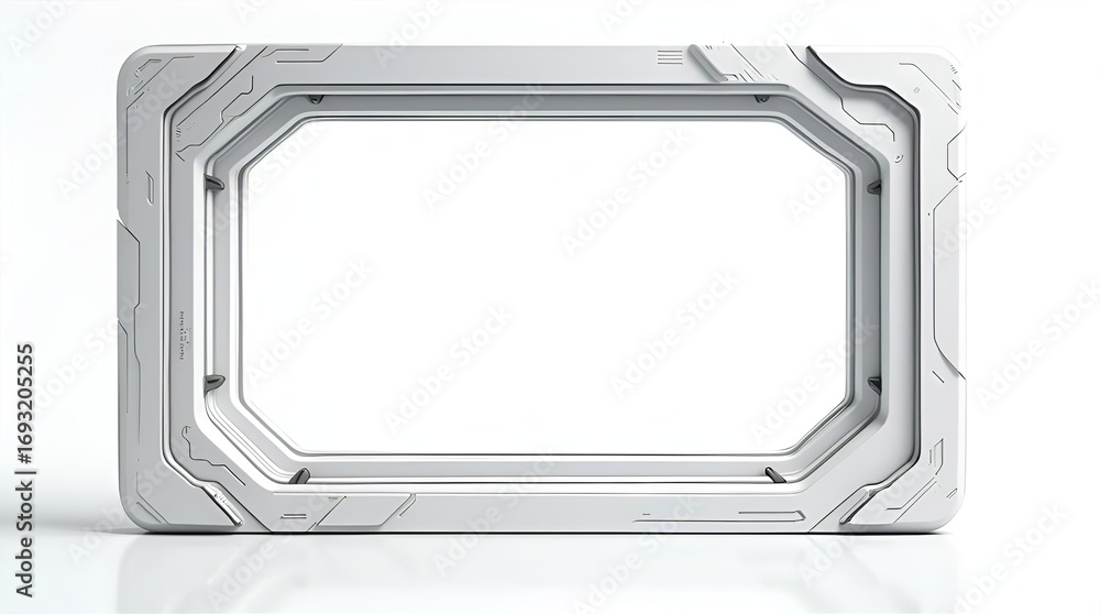 Aufkleber a sleek white futuristic sci-fi frame with an octagonal inner opening and intricate geometric tech d