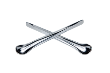 Two crossed, polished metal rods, each ending in a rounded, bulbous shape