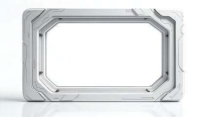 A sleek white futuristic sci-fi frame with an octagonal inner opening and intricate geometric tech details, presented on a clean isolated background, ideal for modern product display.