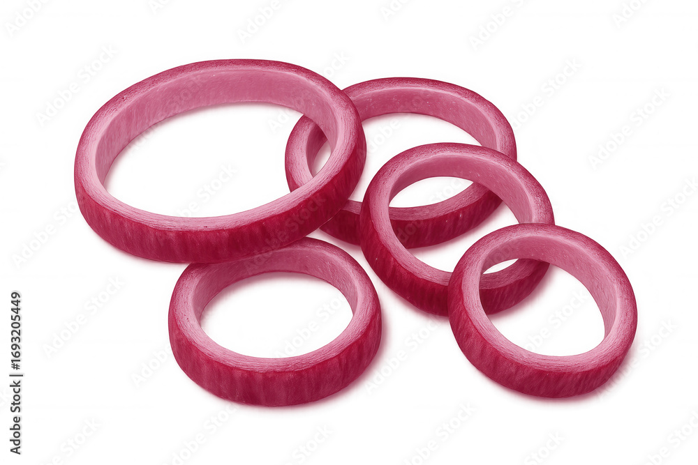 Poster red onion rings slicing across transparent background, showcasing crisp texture and vibrant color fo