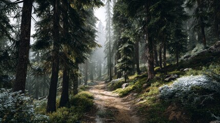 Obraz premium Forest path sunlight