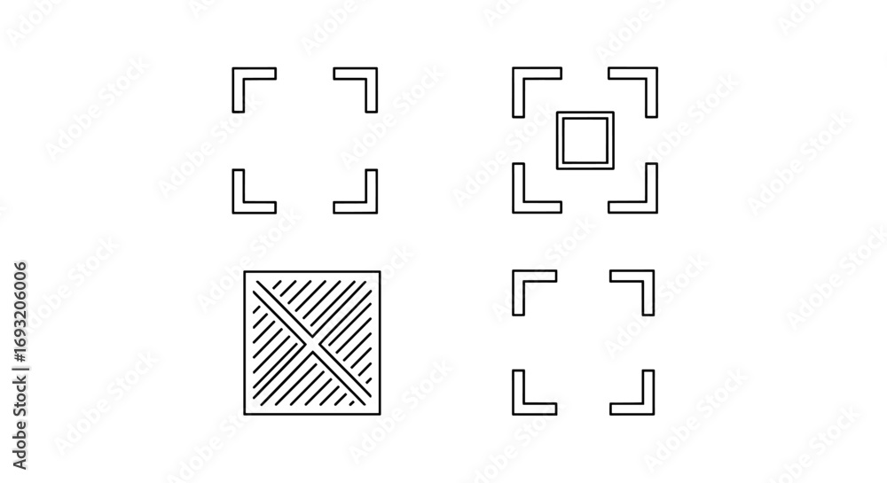 Aufkleber arrangement of corner brackets and a hatched square with diagonal lines forming an x shape