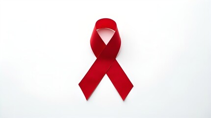 Classic red awareness ribbon for HIV AIDS support and World AIDS Day, isolated on a clean white background, top view studio shot