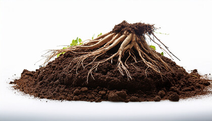 Soil With Exposed Roots And Dirt Being Isolated On A White Background For Nature And Agriculture Themes