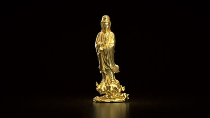 The Gold Guan Yin for religion concept 3d Rendering.