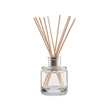Clear glass diffuser bottle with light brown wooden reeds (1)